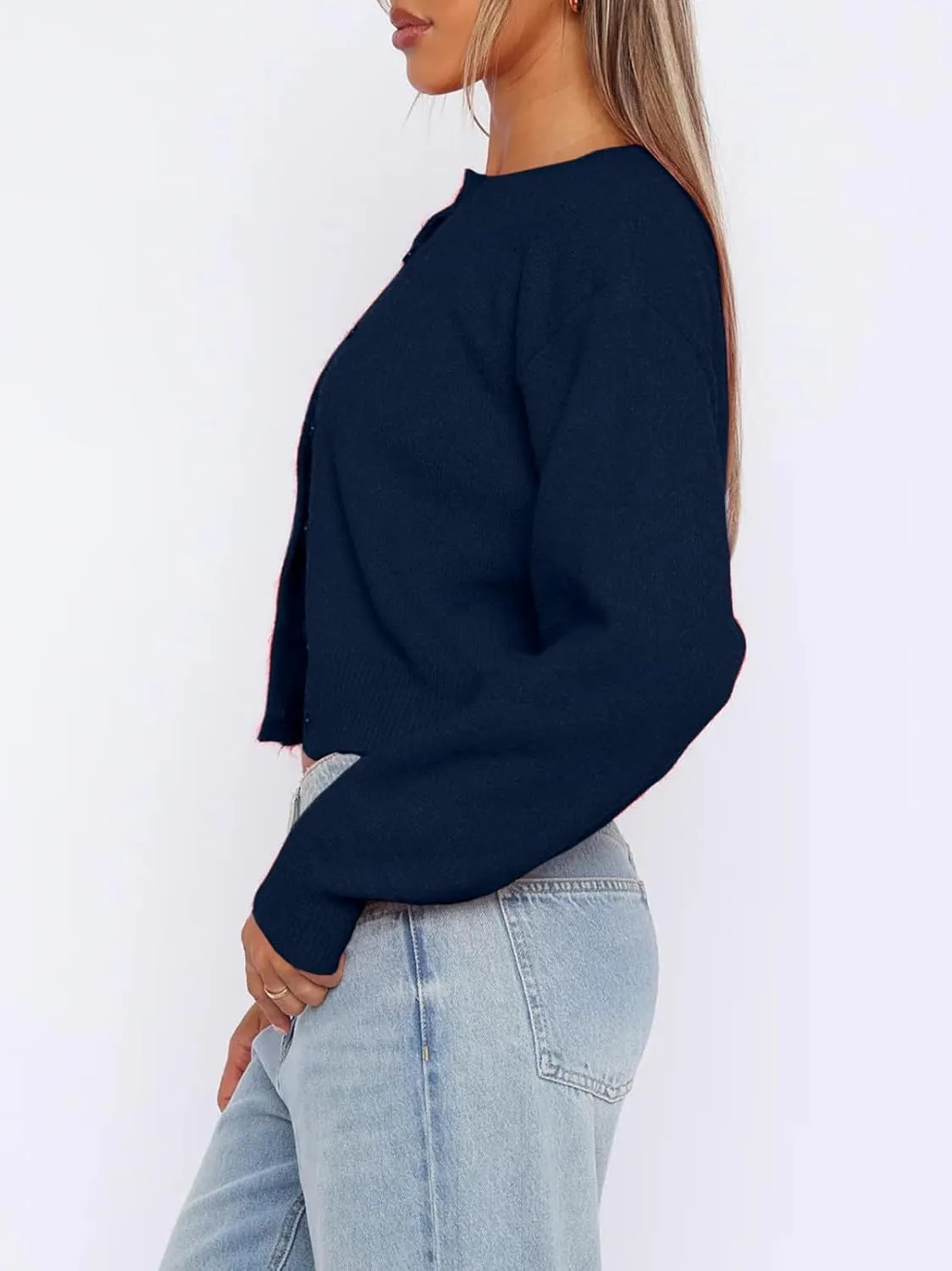 Balimtoy Women's Cropped Cardigan Sweaters Long Sleeve Button Down Sweaters Knit Cardigan Cute Y2k Open Front Crop Top