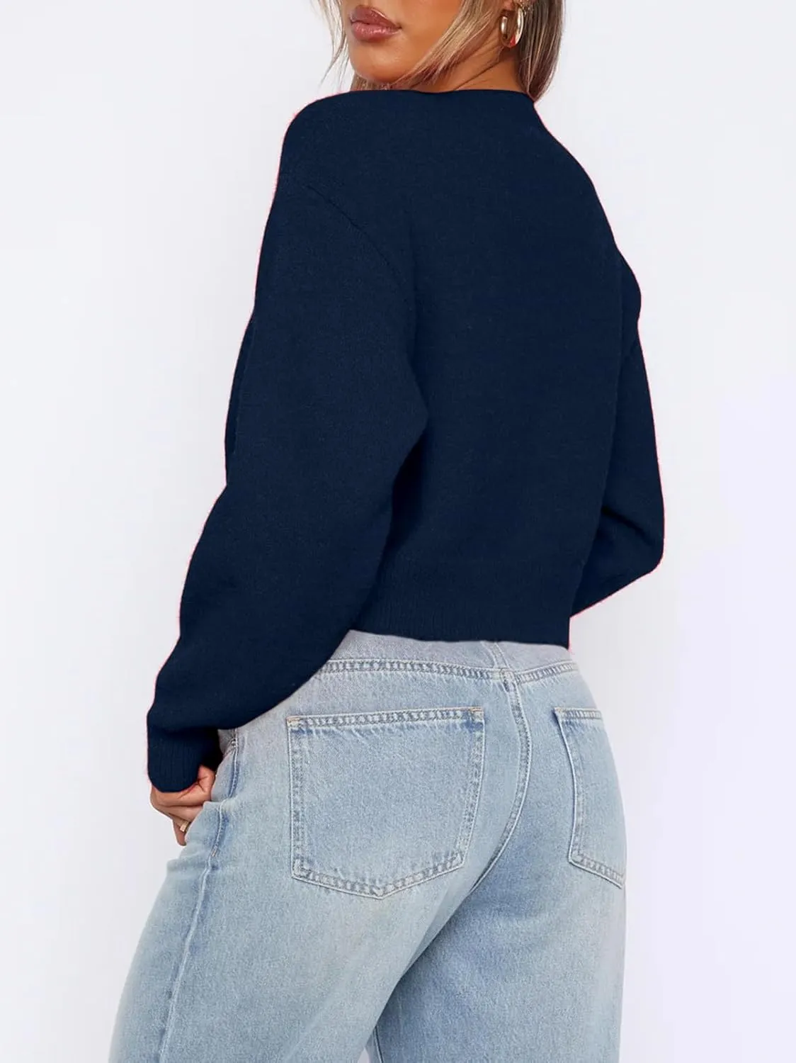 Balimtoy Women's Cropped Cardigan Sweaters Long Sleeve Button Down Sweaters Knit Cardigan Cute Y2k Open Front Crop Top