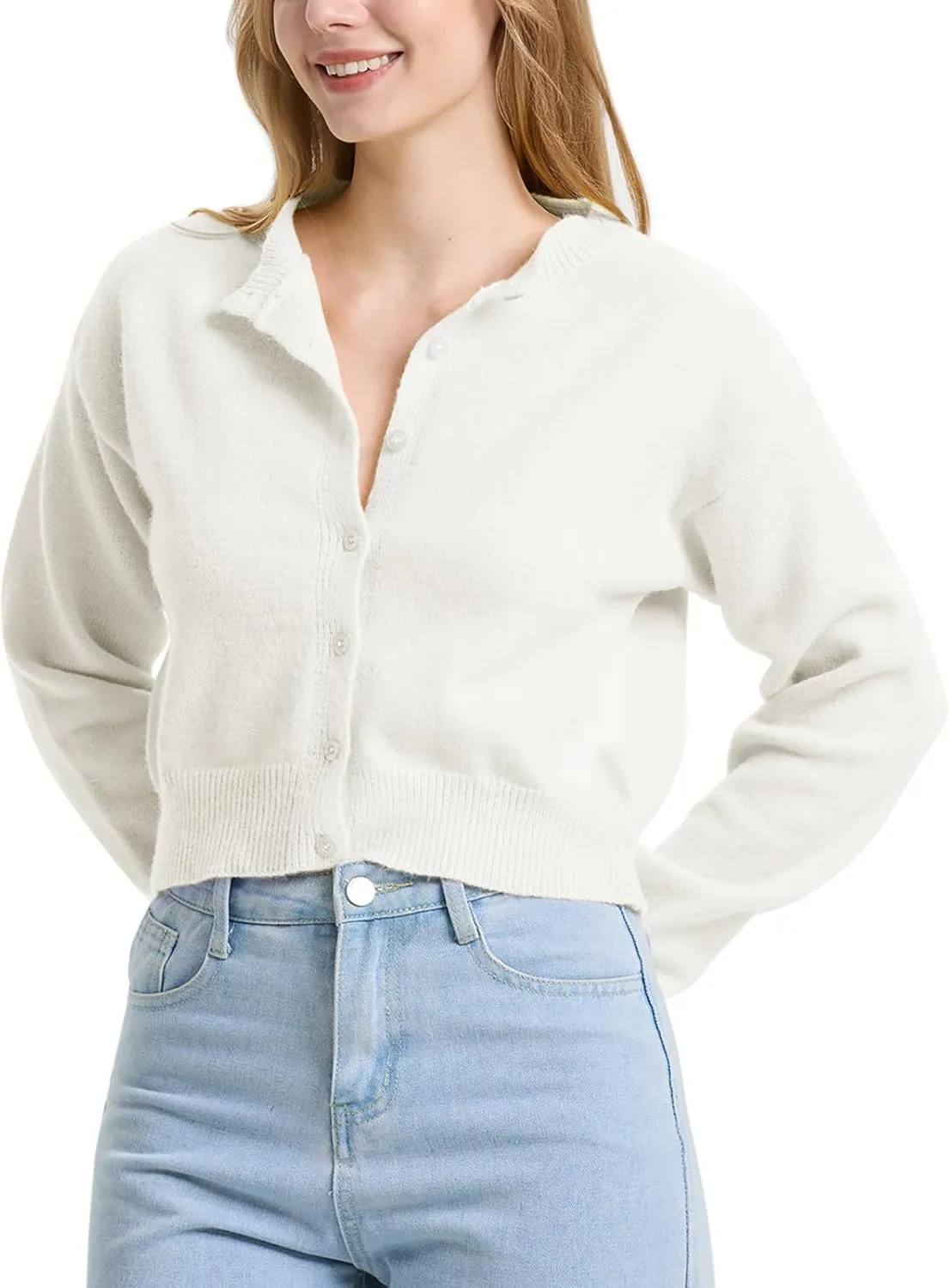 Balimtoy Women's Cropped Cardigan Sweaters Long Sleeve Button Down Sweaters Knit Cardigan Cute Y2k Open Front Crop Top