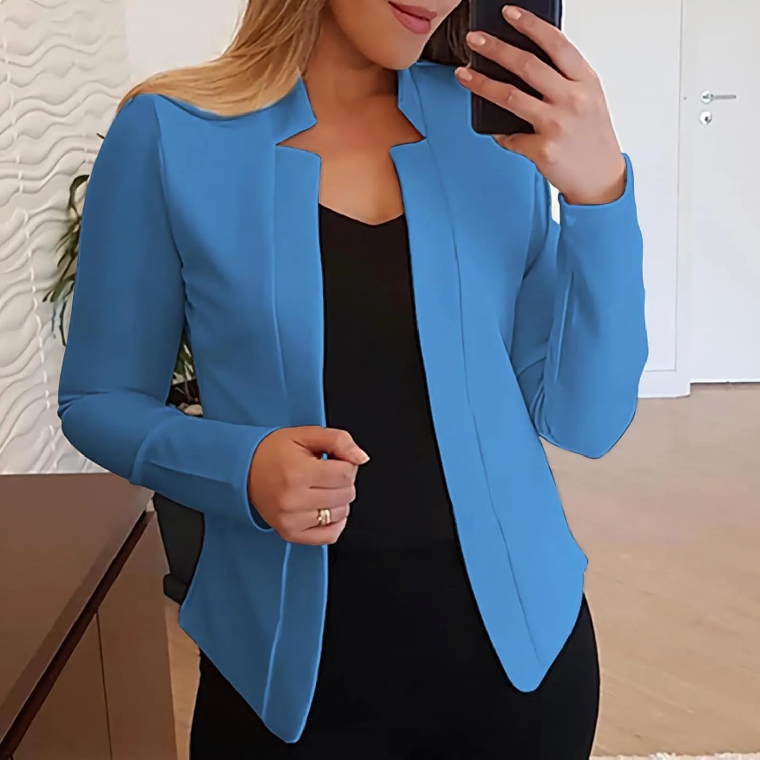 Blazers for Women Business Casual Cropped Jacket Long Sleeve Open Front Blazer Work Office 2024 Fall Outerwear, Large