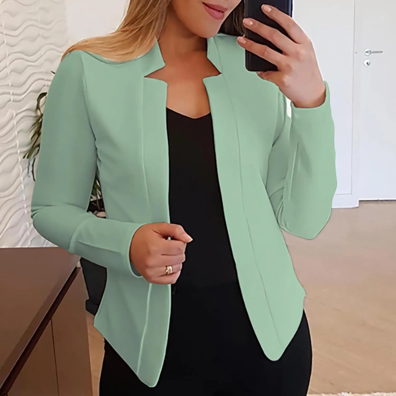 Blazers for Women Business Casual Cropped Jacket Long Sleeve Open Front Blazer Work Office 2024 Fall Outerwear, Large