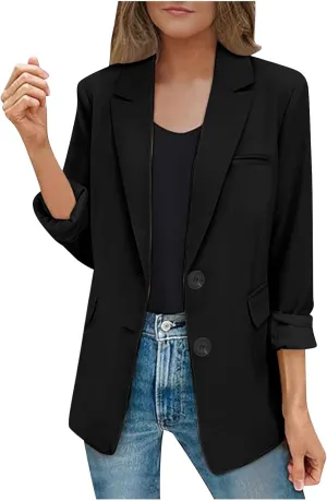 Blazers for Women Business Casual Long Sleeve Lapel Open Front Button Work Office Blazer Jackets with Pockets 2024