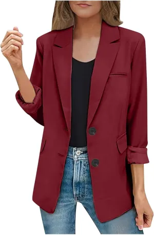 Blazers for Women Business Casual Long Sleeve Lapel Open Front Button Work Office Blazer Jackets with Pockets 2024