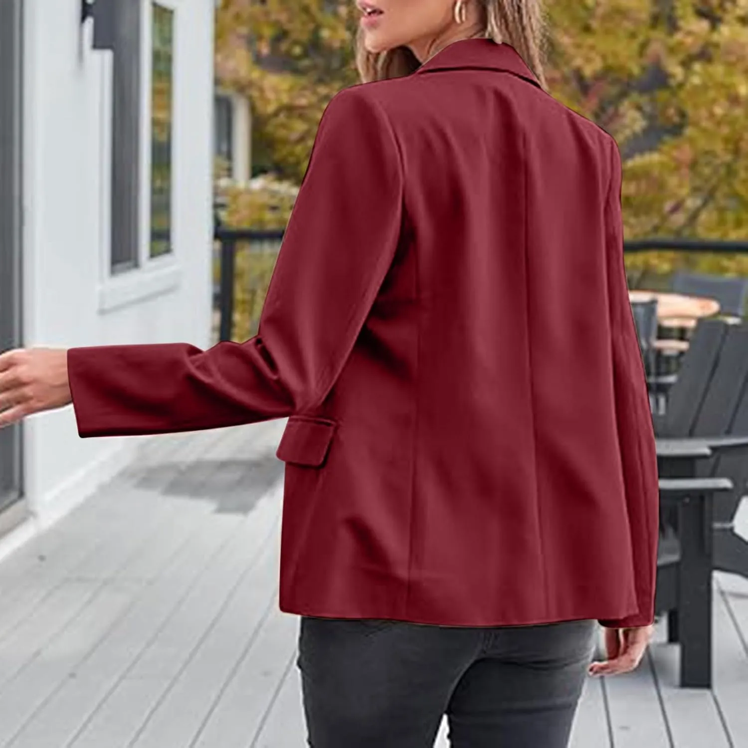 Blazers for Women Business Casual Long Sleeve Lapel Open Front Button Work Office Blazer Jackets with Pockets 2024