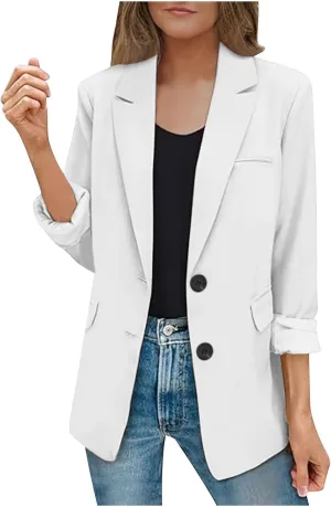 Blazers for Women Business Casual Long Sleeve Lapel Open Front Button Work Office Blazer Jackets with Pockets 2024
