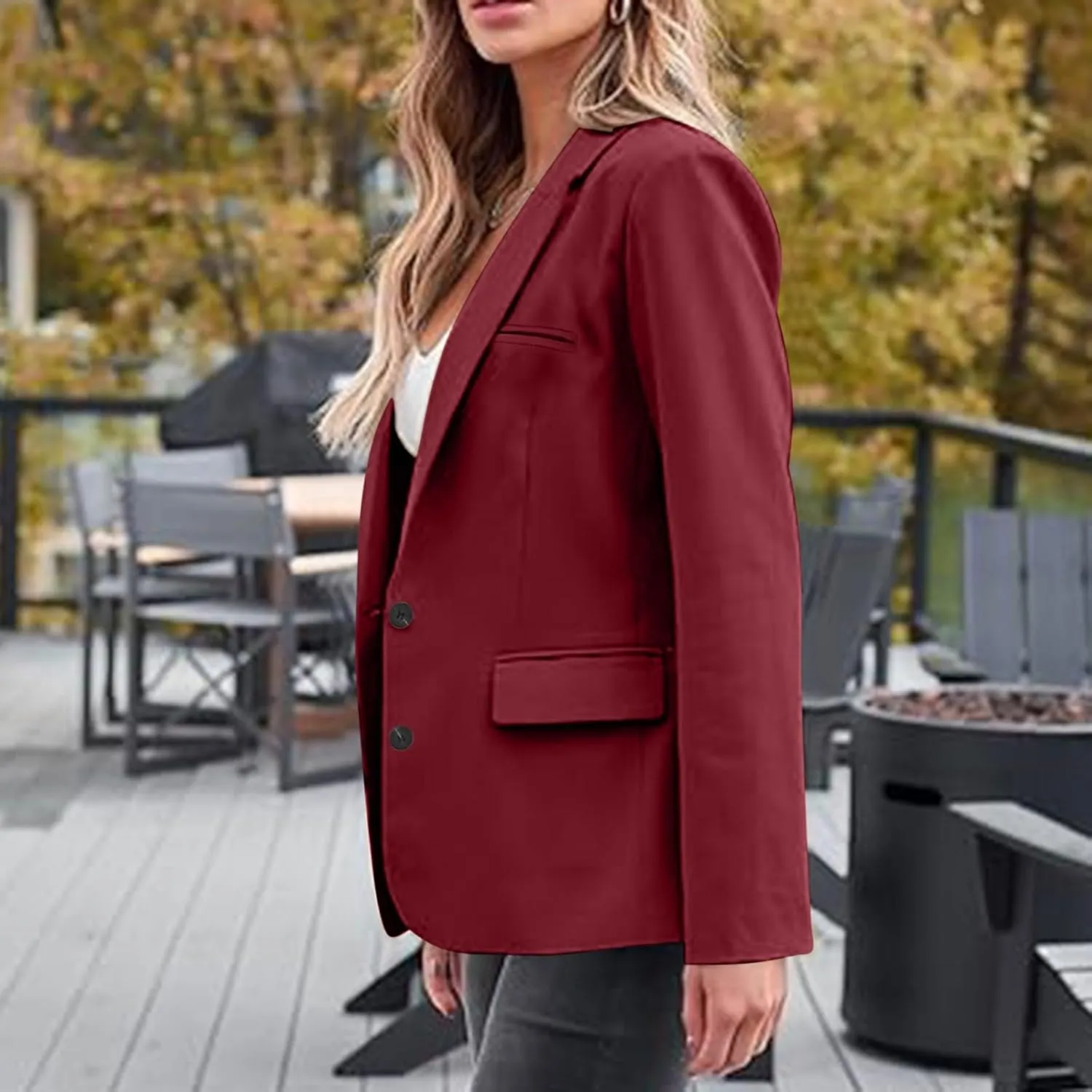 Blazers for Women Business Casual Long Sleeve Lapel Open Front Button Work Office Blazer Jackets with Pockets 2024