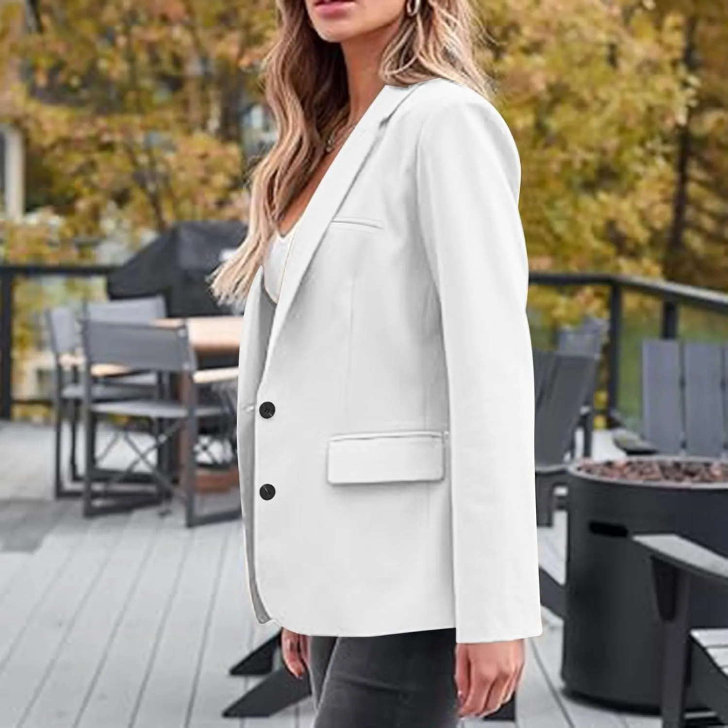 Blazers for Women Business Casual Long Sleeve Lapel Open Front Button Work Office Blazer Jackets with Pockets 2024