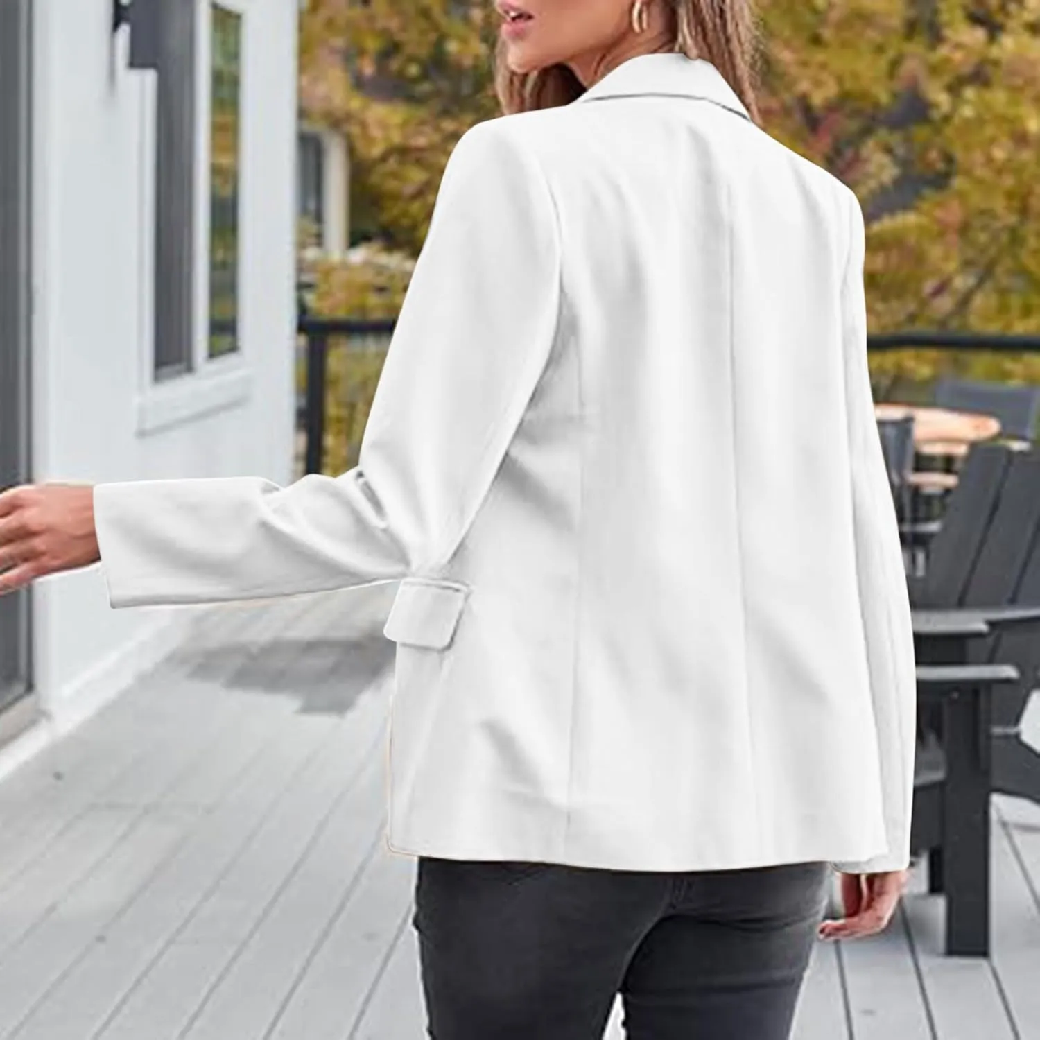 Blazers for Women Business Casual Long Sleeve Lapel Open Front Button Work Office Blazer Jackets with Pockets 2024