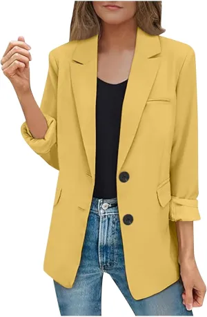 Blazers for Women Business Casual Long Sleeve Lapel Open Front Button Work Office Blazer Jackets with Pockets 2024