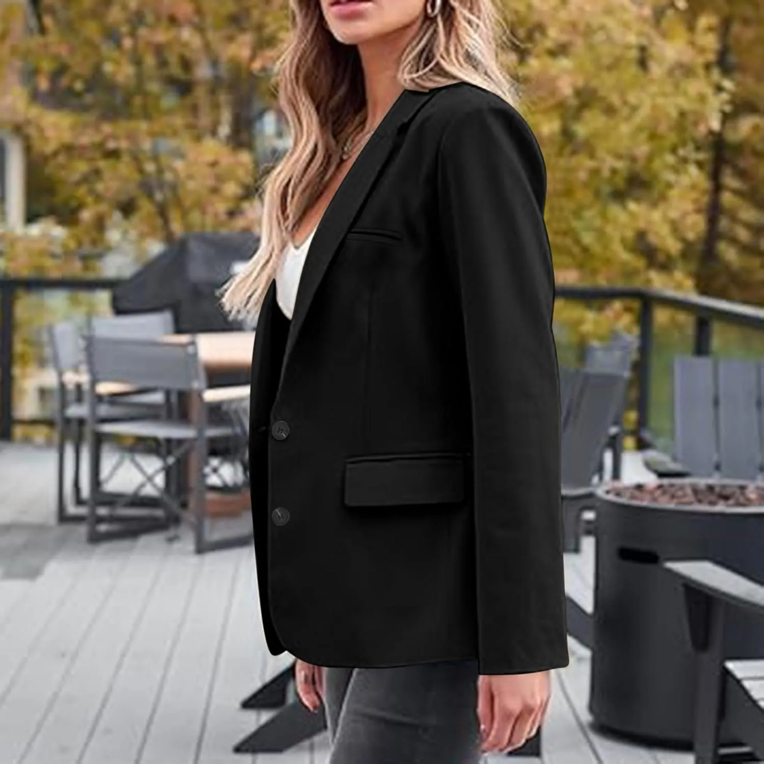 Blazers for Women Business Casual Long Sleeve Lapel Open Front Button Work Office Blazer Jackets with Pockets 2024