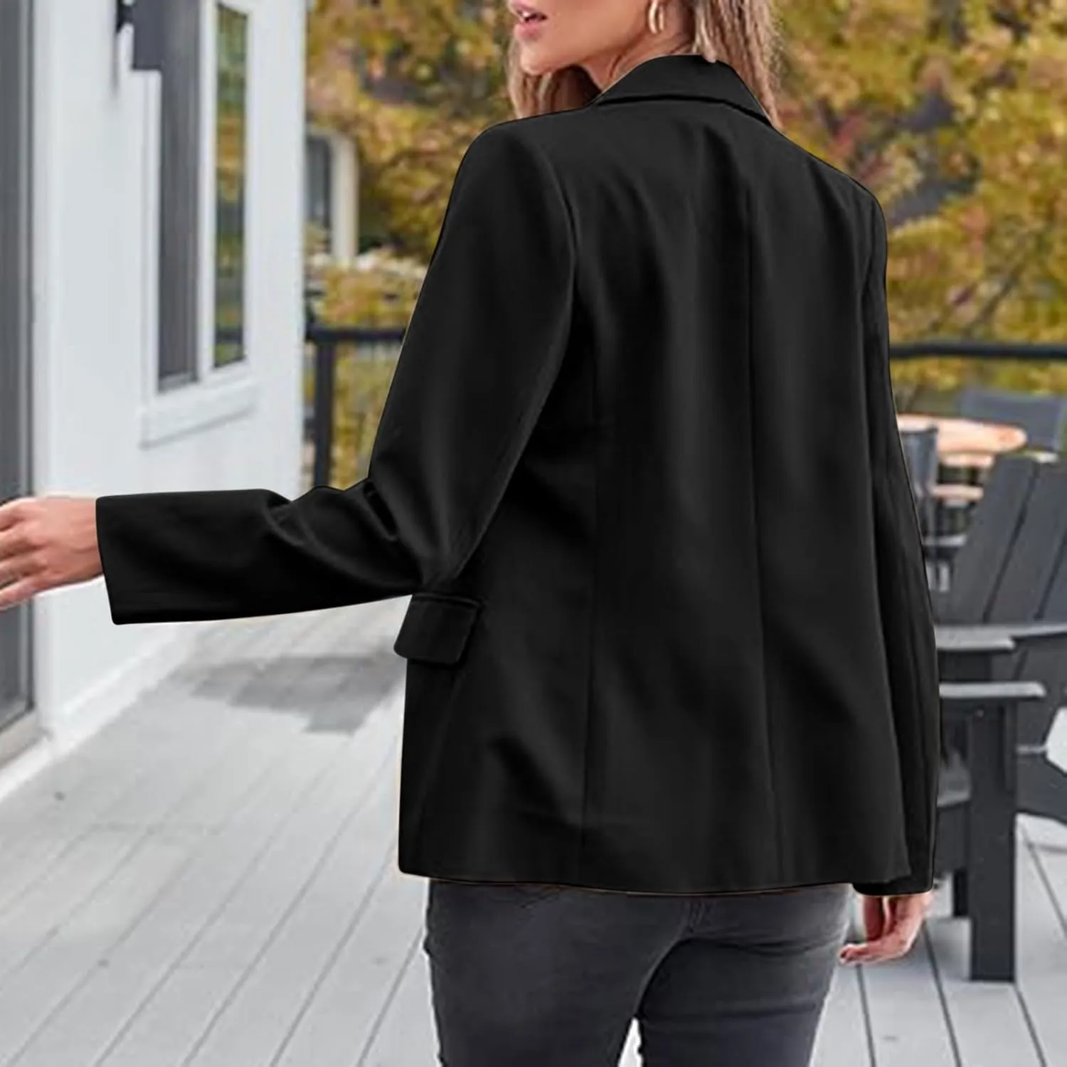 Blazers for Women Business Casual Long Sleeve Lapel Open Front Button Work Office Blazer Jackets with Pockets 2024