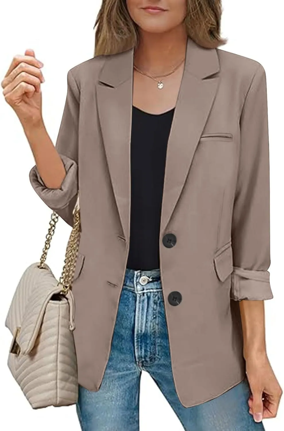 Blazers for Women Casual Open Front Long Sleeve Work Office Blazer Jacket Fashion Button Lapel Blazer with Pockets