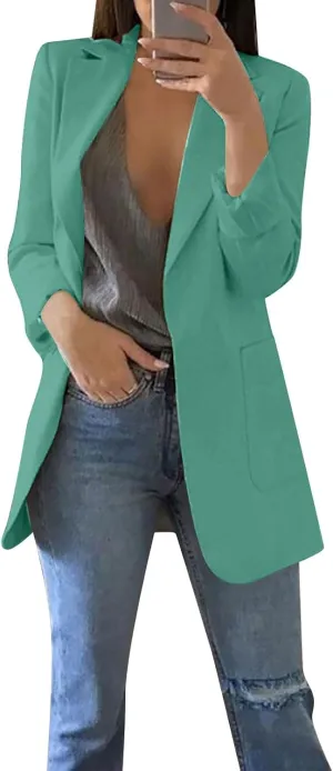 Blazers for Women Long Sleeve Button Open Front Blazer Jacket Solid/Hawaii Print Trendy Suite Coat with Pockets