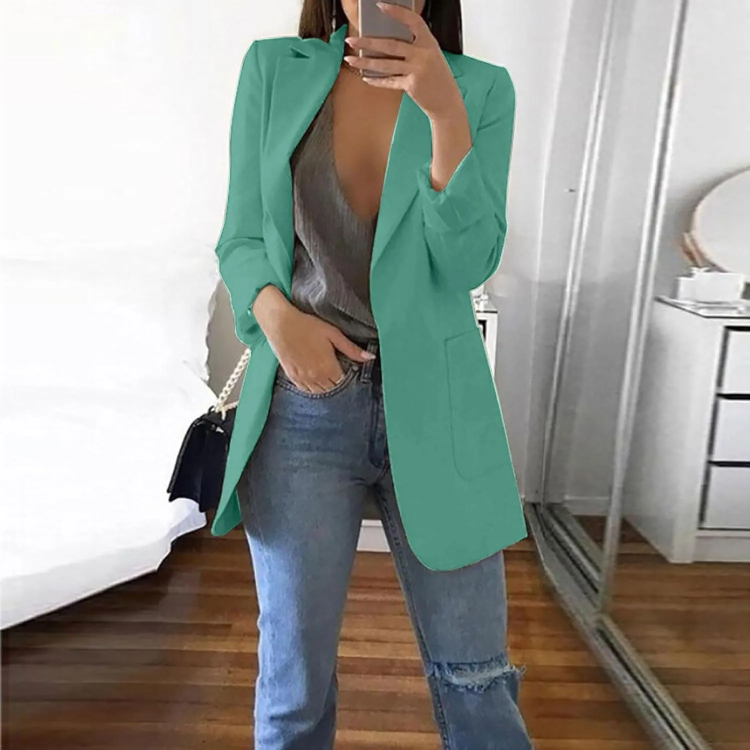Blazers for Women Long Sleeve Button Open Front Blazer Jacket Solid/Hawaii Print Trendy Suite Coat with Pockets