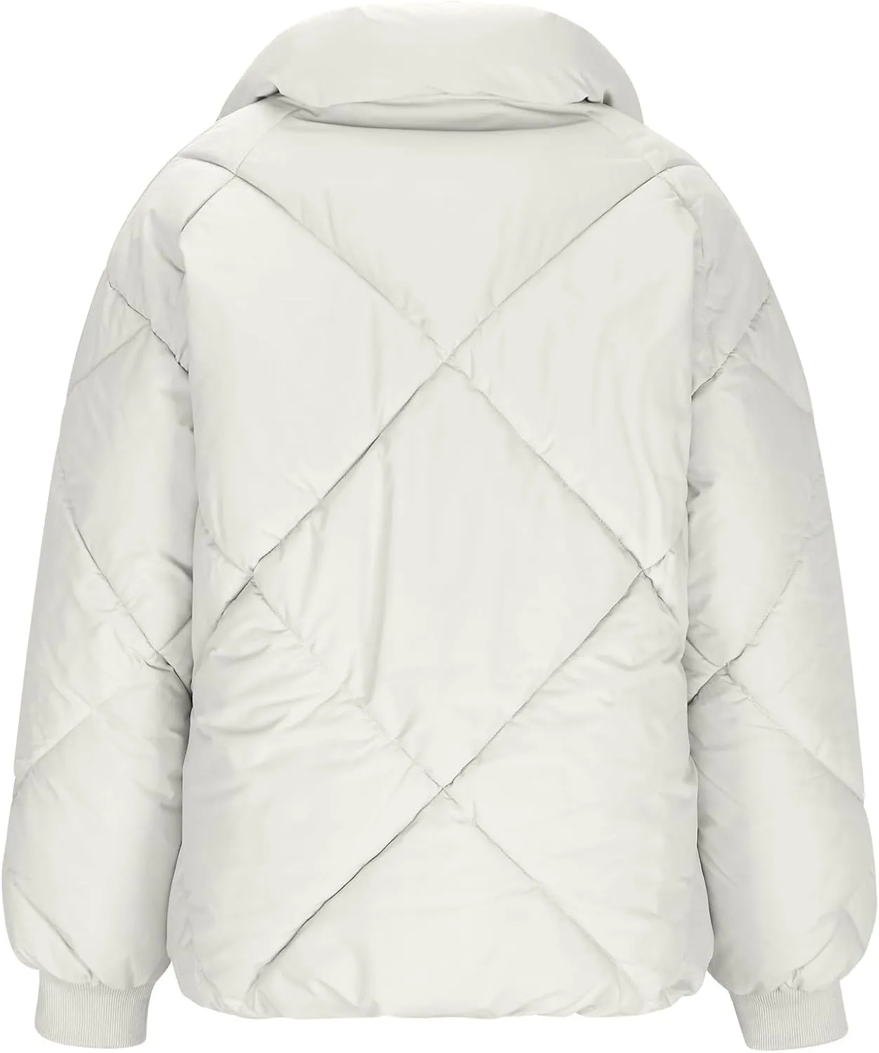 Borniu Womens Winter Quilted Jackets Long Sleeve Full Zip Puffer Jacket Stand Collar Baggy Short Down Coats Outerwear