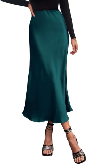 BTFBM 2025 Women Summer Spring Long Satin Skirt Silk Elegant High Waist Cocktail Party Wedding Flowy A-Line Midi Skirts