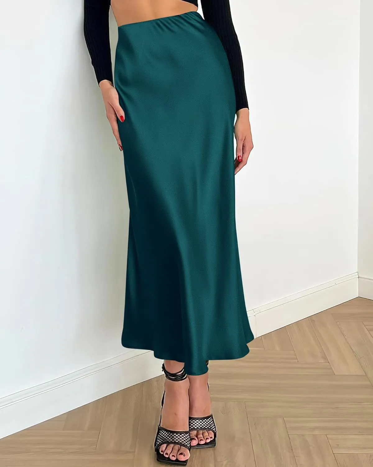 BTFBM 2025 Women Summer Spring Long Satin Skirt Silk Elegant High Waist Cocktail Party Wedding Flowy A-Line Midi Skirts