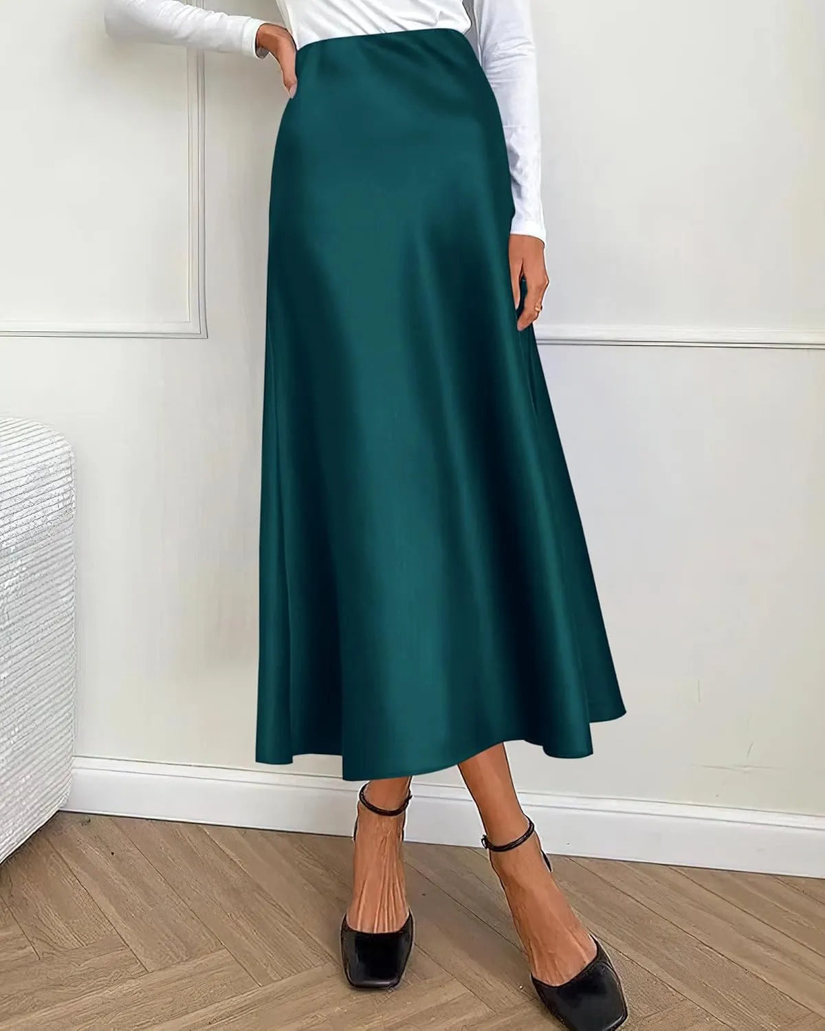 BTFBM 2025 Women Summer Spring Long Satin Skirt Silk Elegant High Waist Cocktail Party Wedding Flowy A-Line Midi Skirts