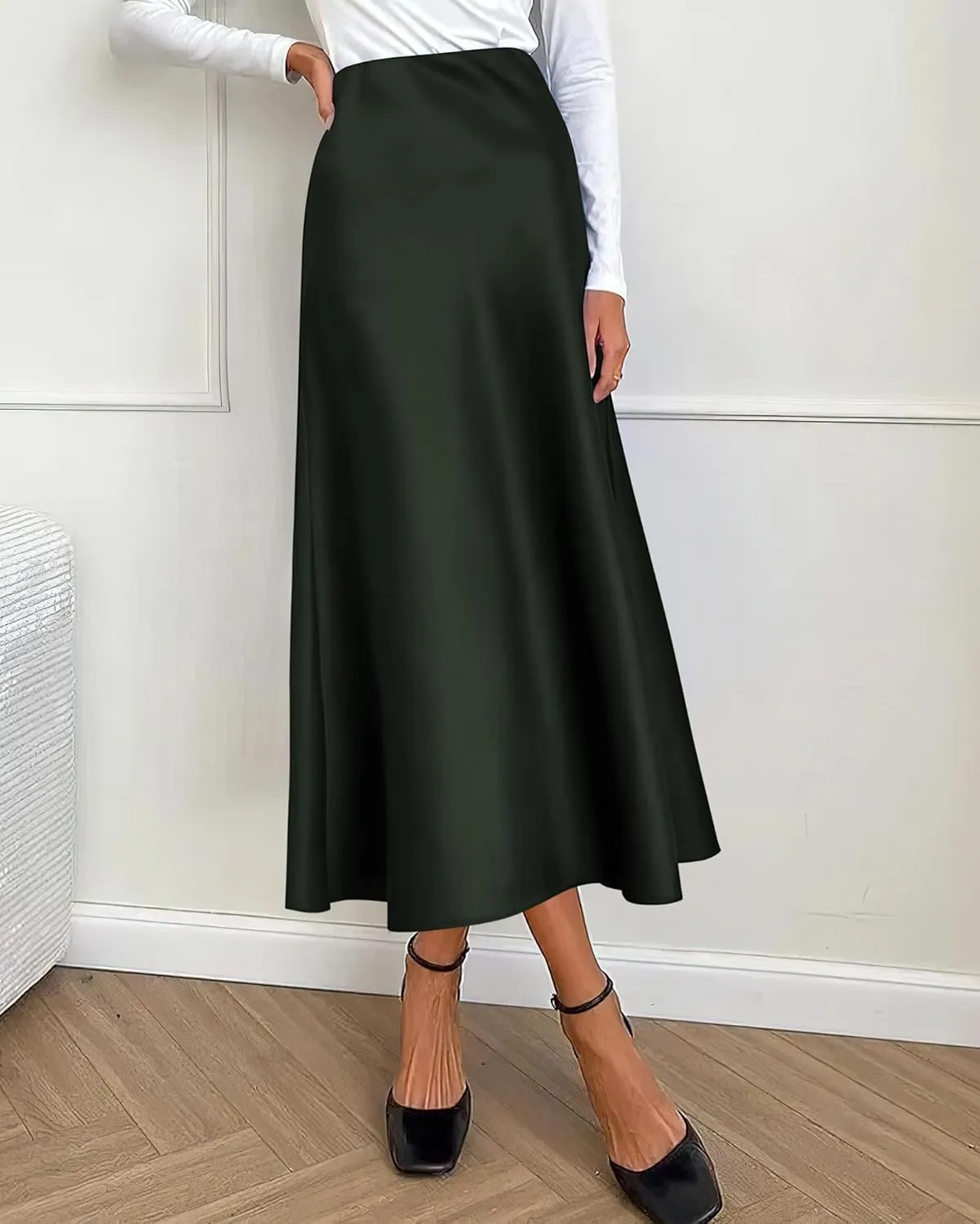 BTFBM 2025 Women Summer Spring Long Satin Skirt Silk Elegant High Waist Cocktail Party Wedding Flowy A-Line Midi Skirts