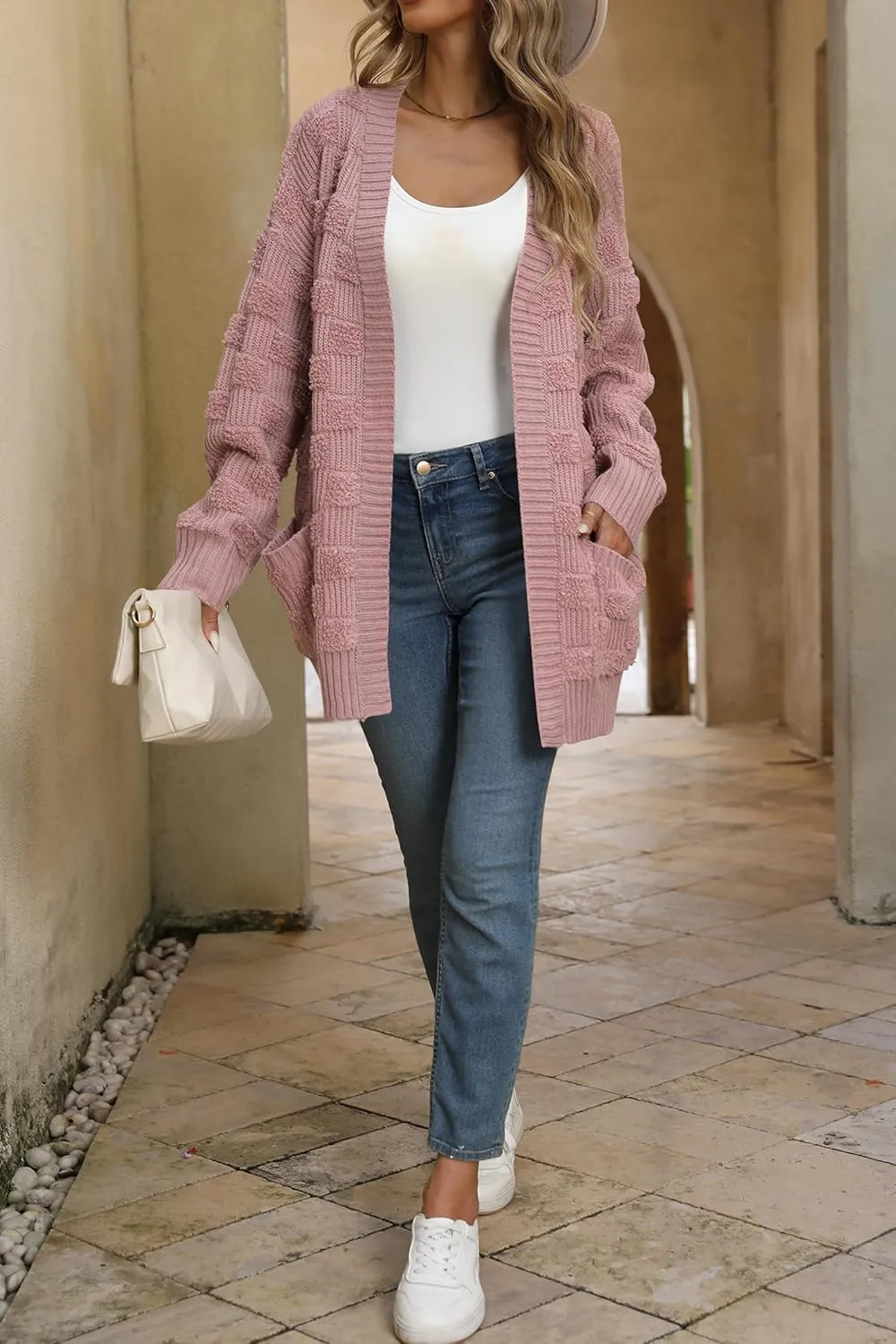 Cakulo Womens Oversized Fall Checkered Cardigan Sweaters 2024 Trendy Open Front Chunky Cardigans Knit Sweater Coats