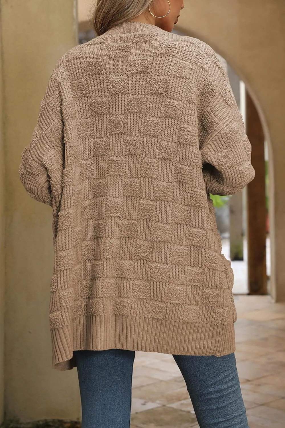 Cakulo Womens Oversized Fall Checkered Cardigan Sweaters 2024 Trendy Open Front Chunky Cardigans Knit Sweater Coats