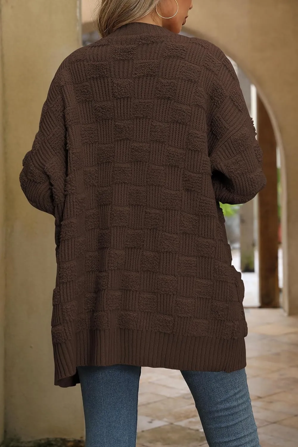Cakulo Womens Oversized Fall Checkered Cardigan Sweaters 2024 Trendy Open Front Chunky Cardigans Knit Sweater Coats