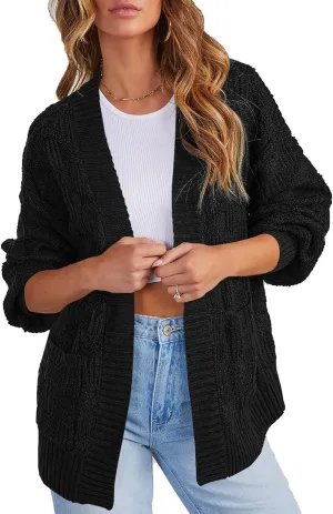 Cakulo Womens Oversized Fall Checkered Cardigan Sweaters 2024 Trendy Open Front Chunky Cardigans Knit Sweater Coats