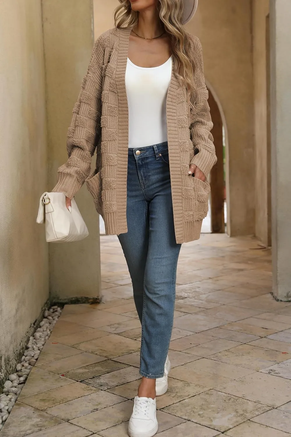 Cakulo Womens Oversized Fall Checkered Cardigan Sweaters 2024 Trendy Open Front Chunky Cardigans Knit Sweater Coats