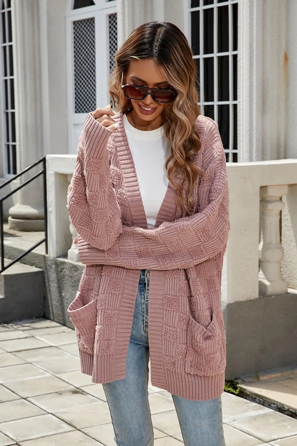 Cakulo Womens Oversized Fall Checkered Cardigan Sweaters 2024 Trendy Open Front Chunky Cardigans Knit Sweater Coats