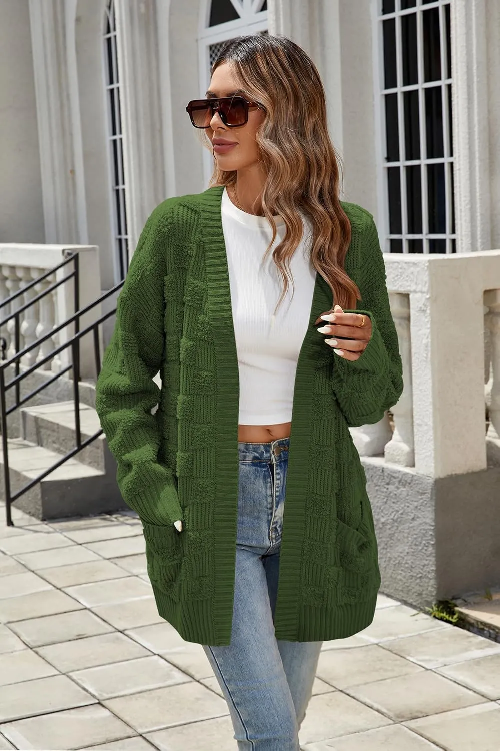 Cakulo Womens Oversized Fall Checkered Cardigan Sweaters 2024 Trendy Open Front Chunky Cardigans Knit Sweater Coats