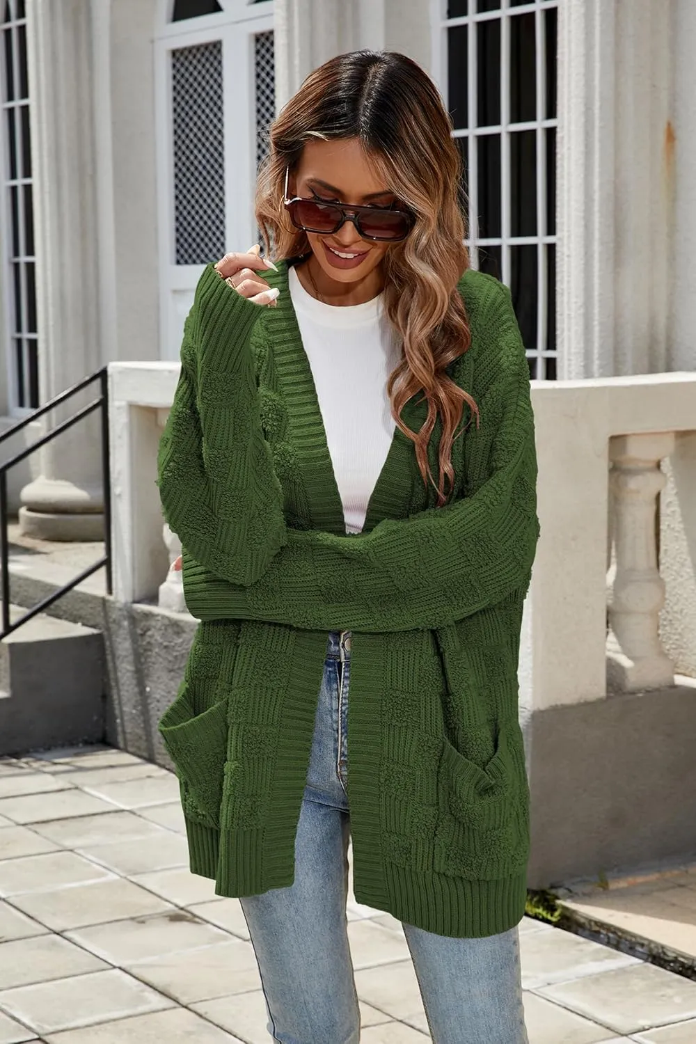 Cakulo Womens Oversized Fall Checkered Cardigan Sweaters 2024 Trendy Open Front Chunky Cardigans Knit Sweater Coats