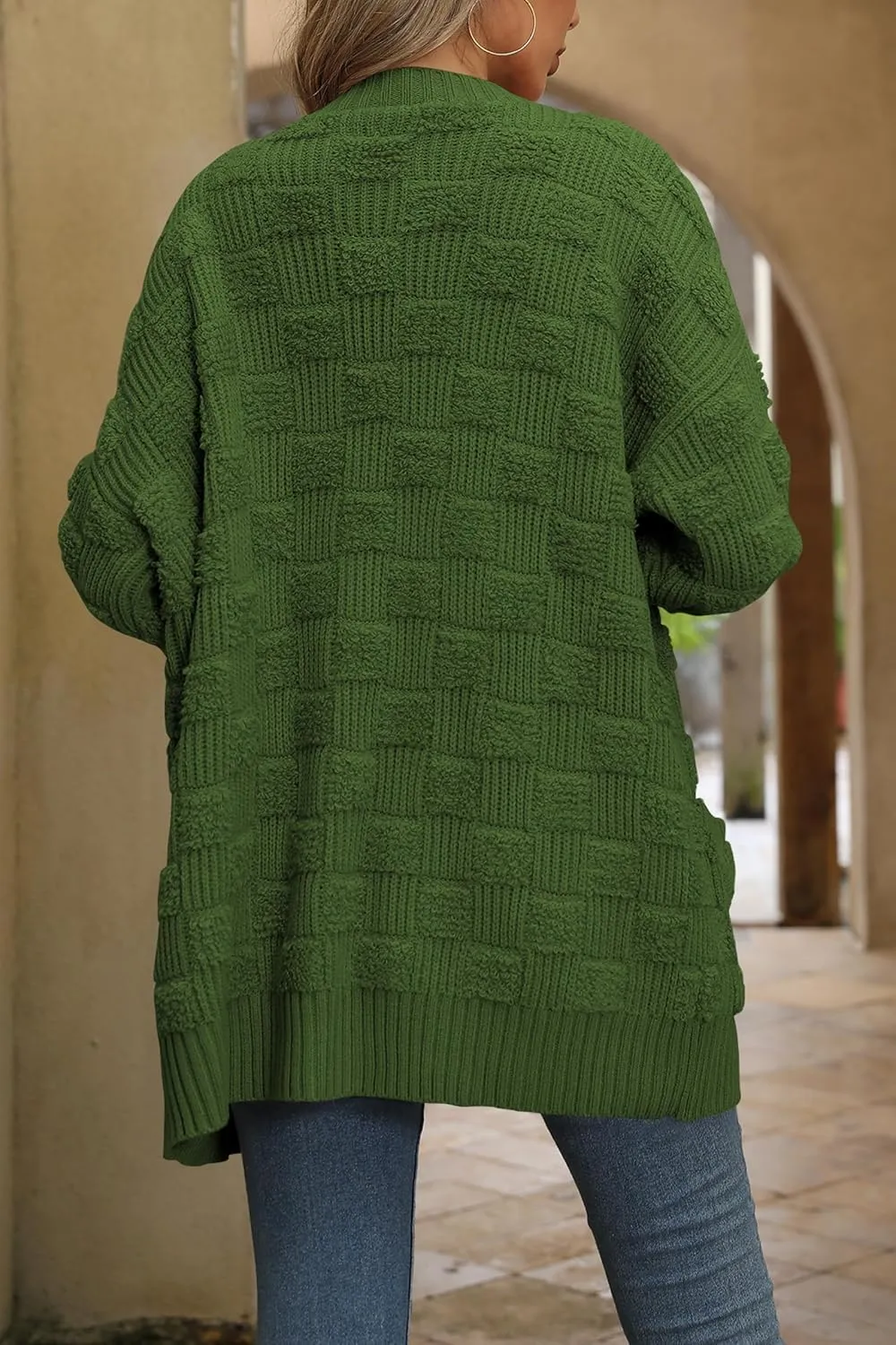 Cakulo Womens Oversized Fall Checkered Cardigan Sweaters 2024 Trendy Open Front Chunky Cardigans Knit Sweater Coats