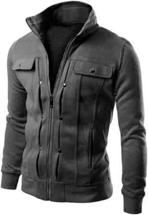 Cardigan Coat for Men Zipper Closuer Button Decorated Jackets Retro Style Outerwear Lapel Outerwear