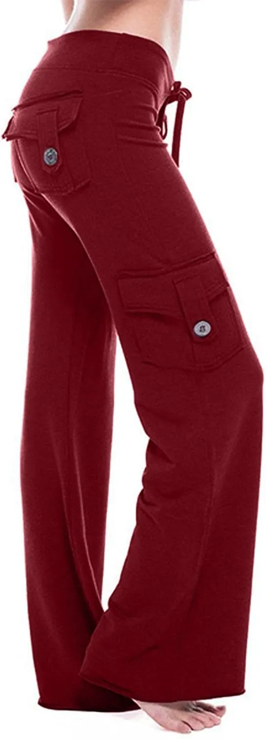 Cargo Pants for Women Bootcut Yoga Pants with Pockets Baggy Wide Leg Palazzo Pants Drawstring High Waisted Joggers