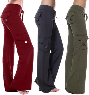 Cargo Pants for Women Bootcut Yoga Pants with Pockets Baggy Wide Leg Palazzo Pants Drawstring High Waisted Joggers