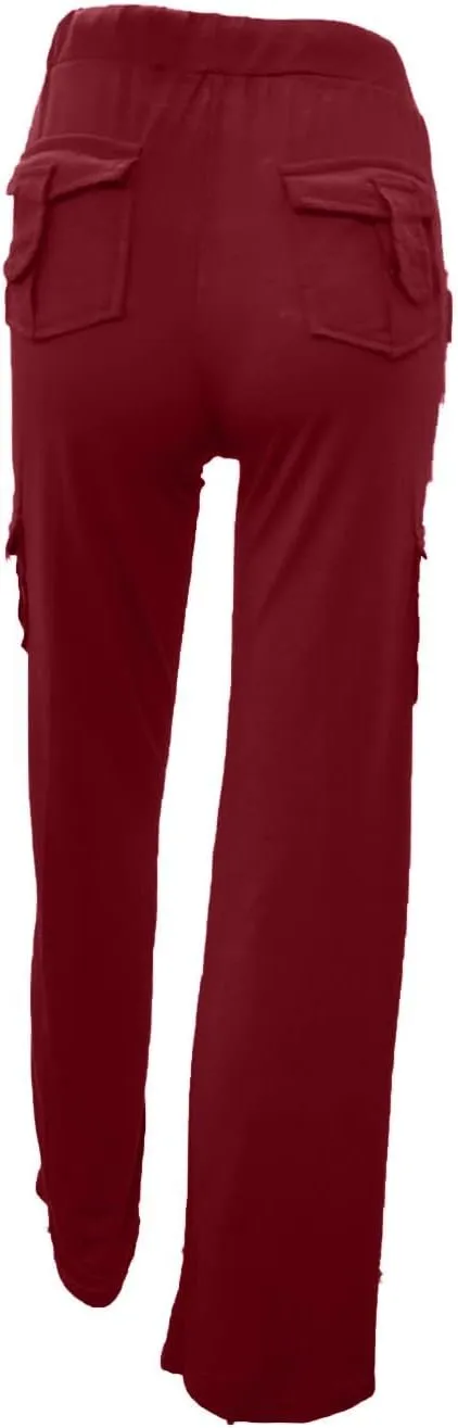 Cargo Pants for Women Bootcut Yoga Pants with Pockets Baggy Wide Leg Palazzo Pants Drawstring High Waisted Joggers