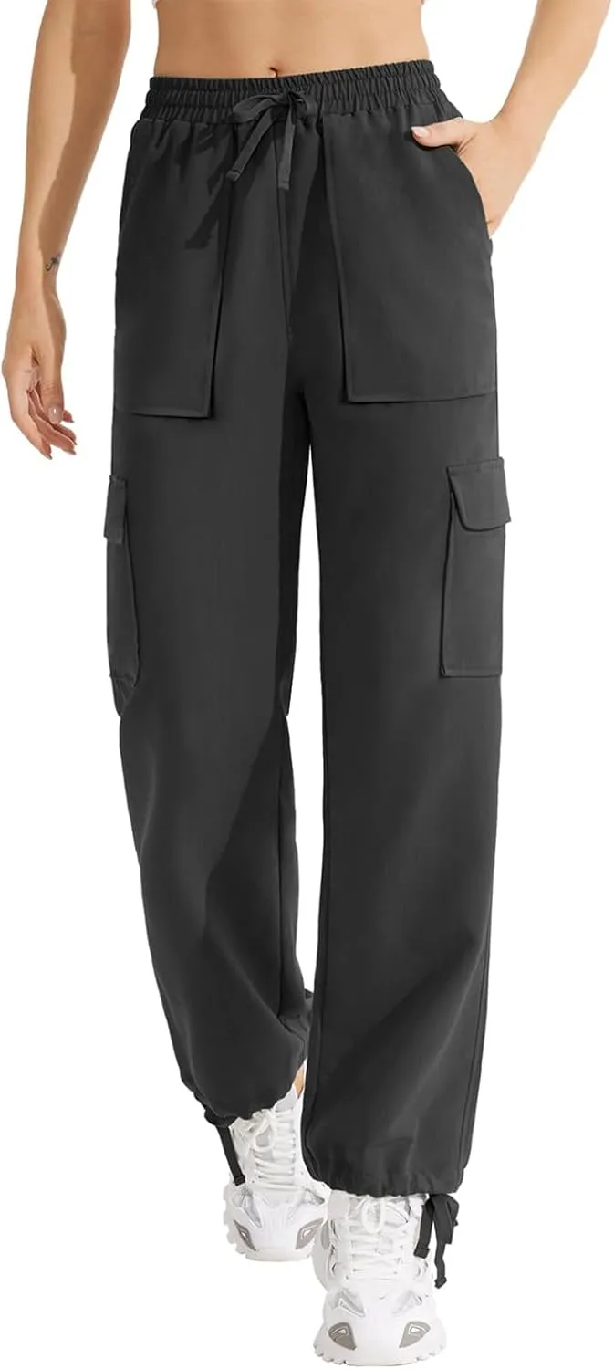Cargo Sweatpants for Women Drawstring Straight Leg Cargo Joggers with Pockets High Waisted Hiking Pants Lounge Pants