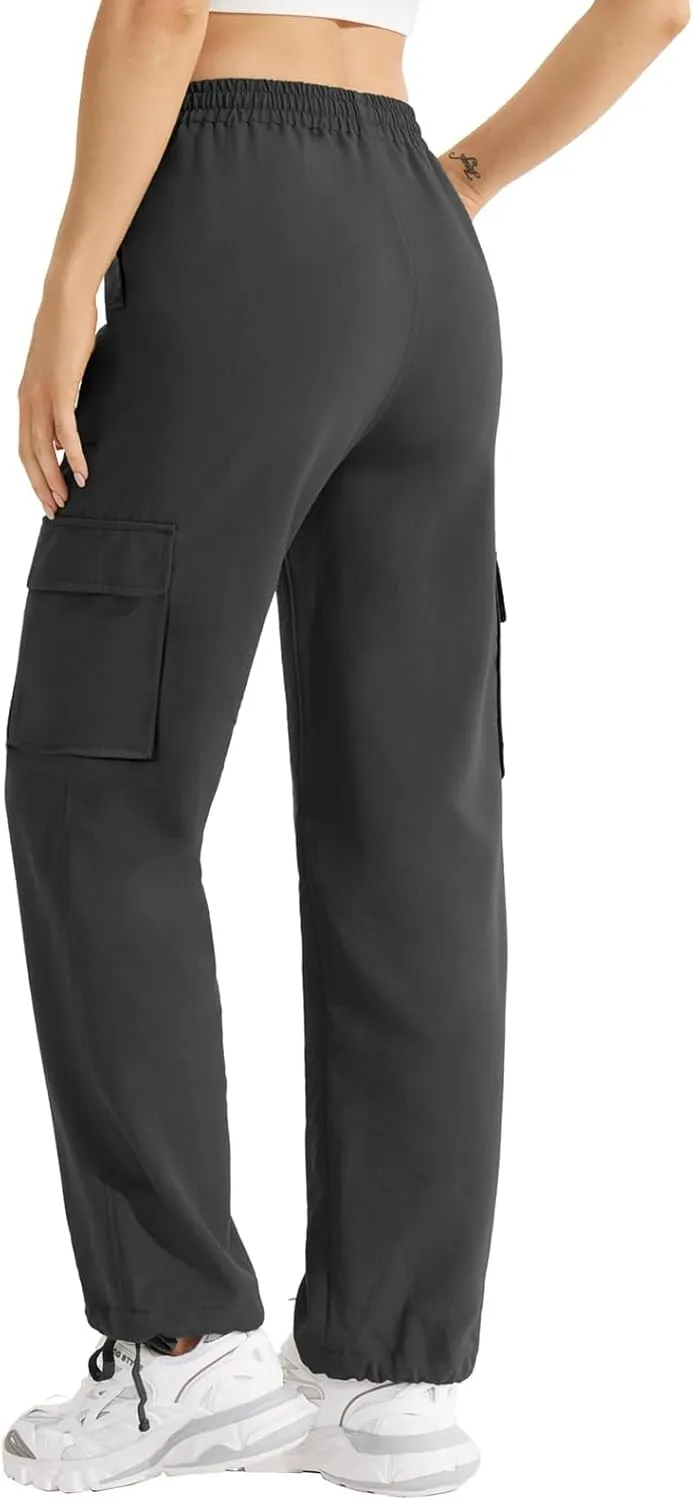 Cargo Sweatpants for Women Drawstring Straight Leg Cargo Joggers with Pockets High Waisted Hiking Pants Lounge Pants