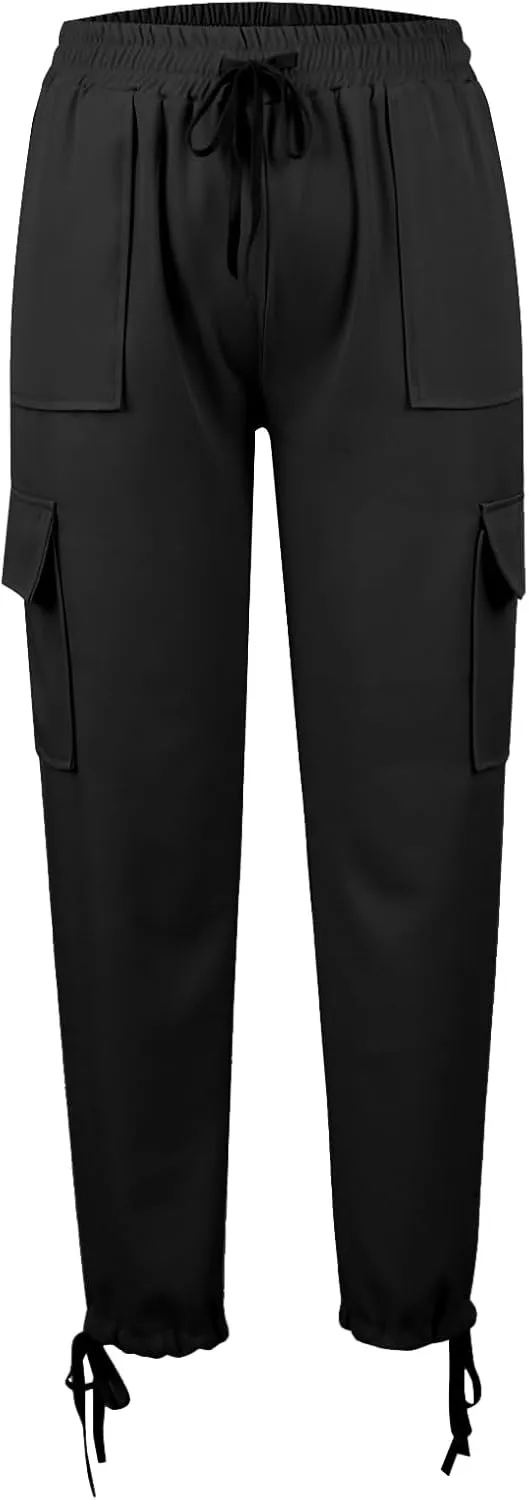 Cargo Sweatpants for Women Drawstring Straight Leg Cargo Joggers with Pockets High Waisted Hiking Pants Lounge Pants