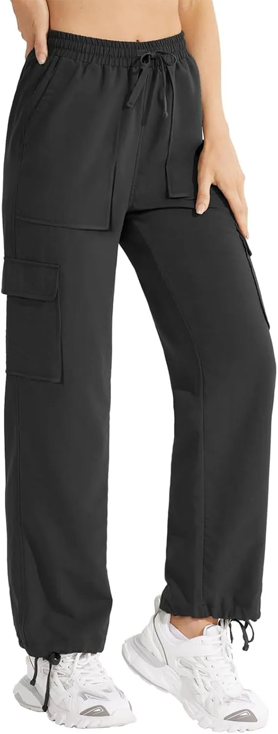 Cargo Sweatpants for Women Drawstring Straight Leg Cargo Joggers with Pockets High Waisted Hiking Pants Lounge Pants