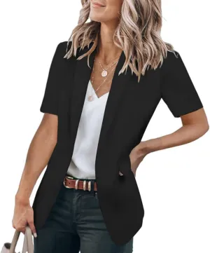 Casual Blazer for Women Trendy Short Sleeve Lapel One Button Jacket Blazers Summer Dressy Office Jackets with Pocket