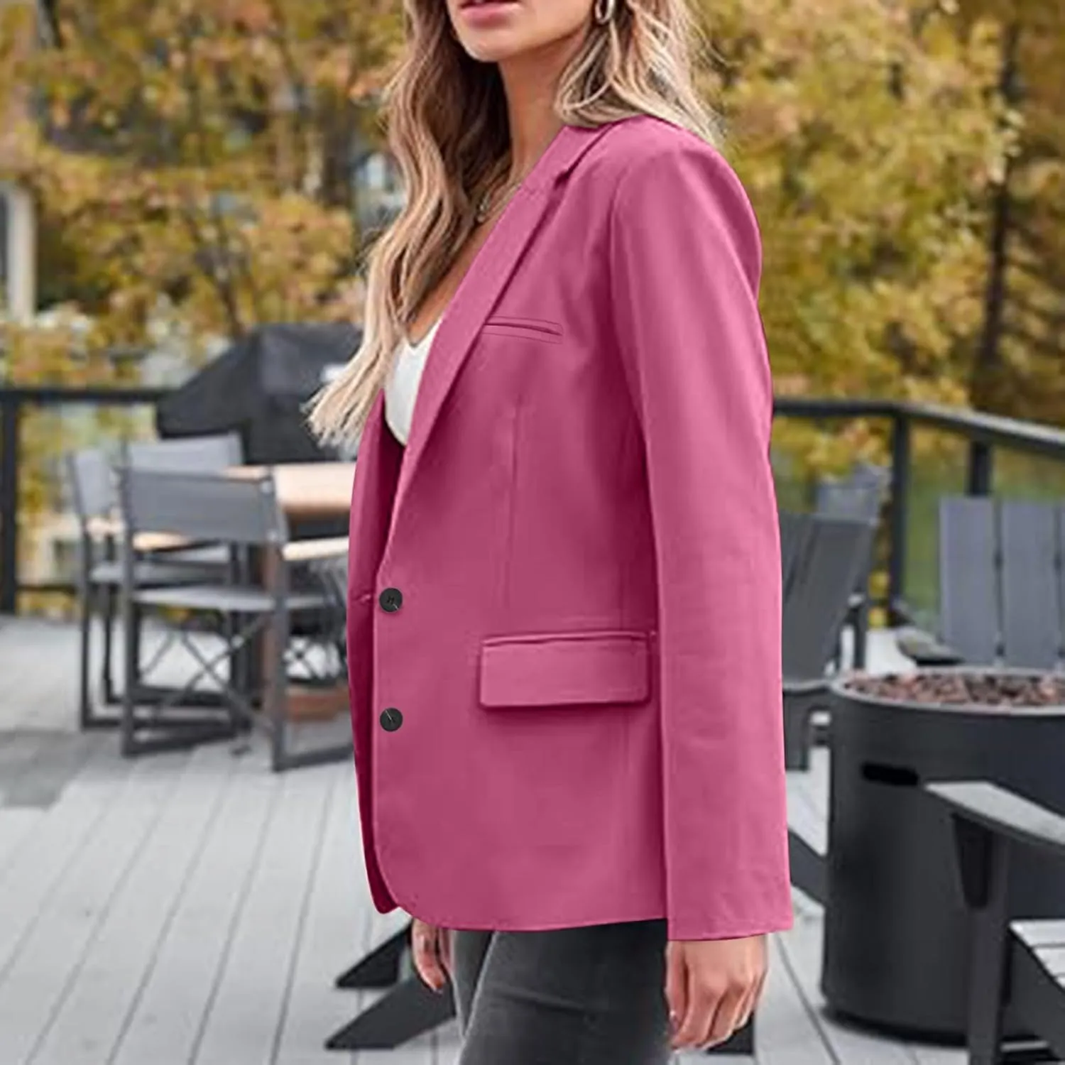 Casual Solid Blazers for Women Business Open Front Office Button Blazer Coat Fall Lapel Plus Size Blazer Jacket