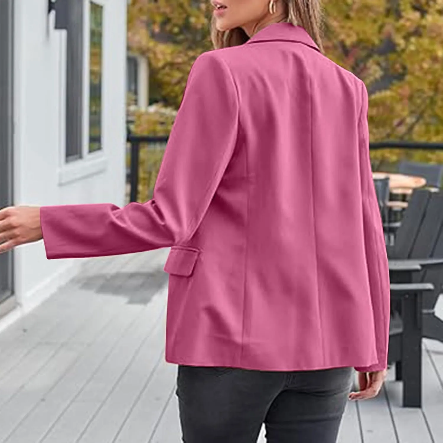 Casual Solid Blazers for Women Business Open Front Office Button Blazer Coat Fall Lapel Plus Size Blazer Jacket