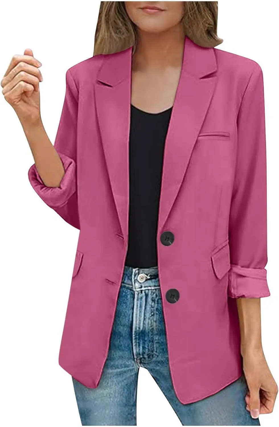 Casual Solid Blazers for Women Business Open Front Office Button Blazer Coat Fall Lapel Plus Size Blazer Jacket