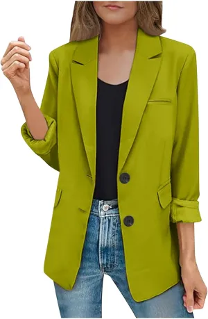 Casual Solid Blazers for Women Business Open Front Office Button Blazer Coat Fall Lapel Plus Size Blazer Jacket