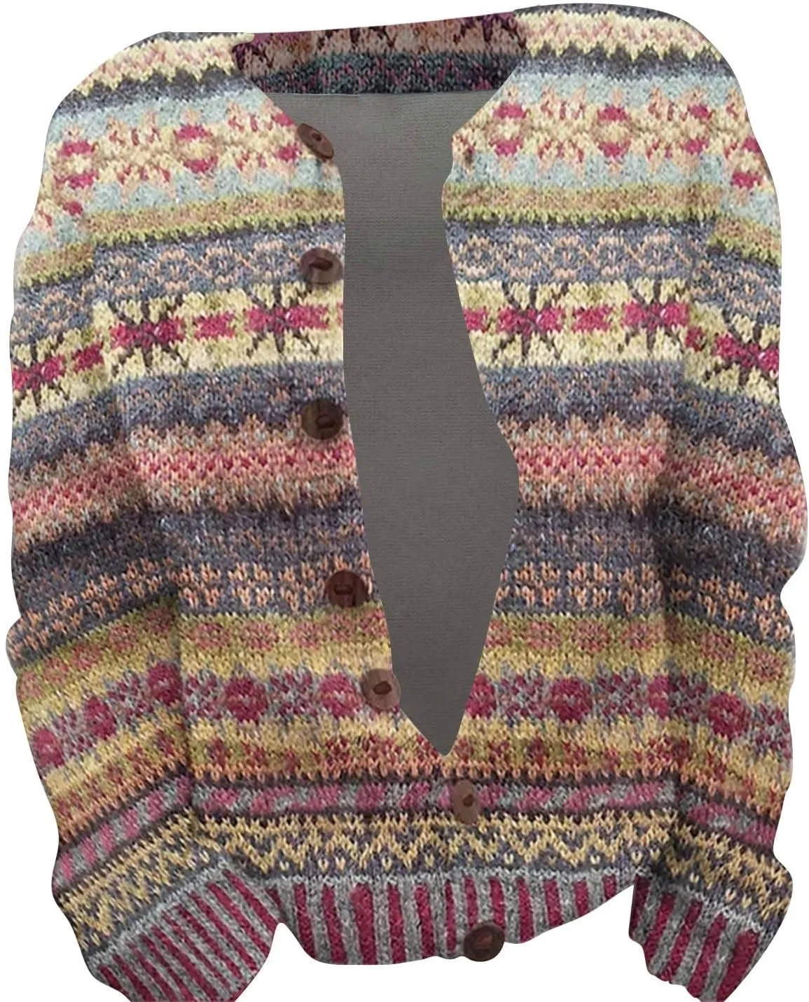 Christmas Sweater for Women Cute Floral Boho Printed Cardigans Sweaters Open Front Button Down Casual Knitted Outerwear
