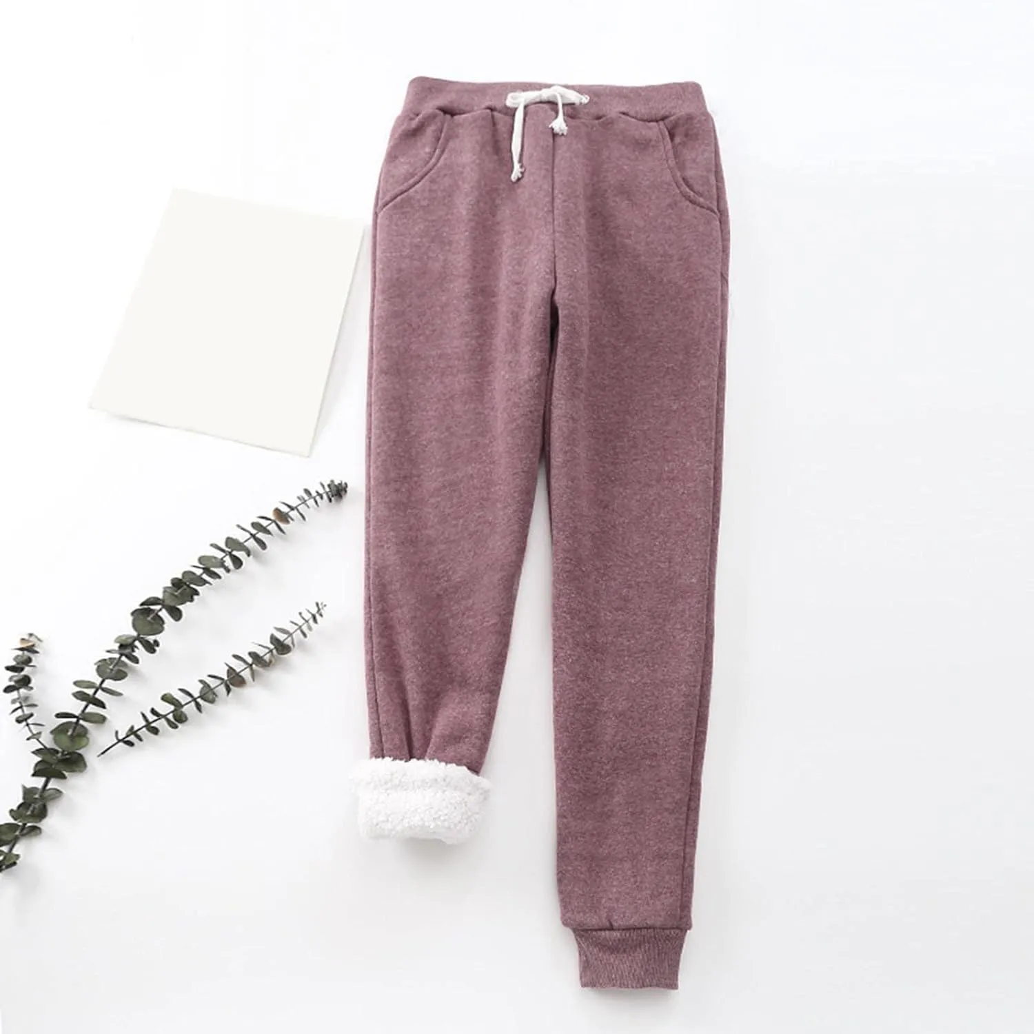 Cinch Bottom Sweatpants for Women with Pockets Sherpa Fleece Lined Loose Fit Drawstring Joggers Pants Heavy Baggy Casual Gym