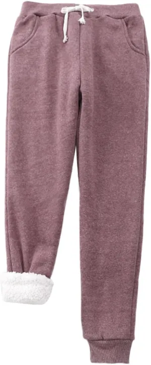 Cinch Bottom Sweatpants for Women with Pockets Sherpa Fleece Lined Loose Fit Drawstring Joggers Pants Heavy Baggy Casual Gym