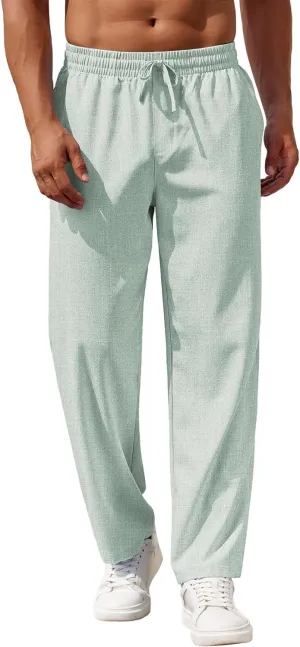 COOFANDY Mens Casual Pants Drawstring Elastic Waist Pants Linen Summer Beach Pants