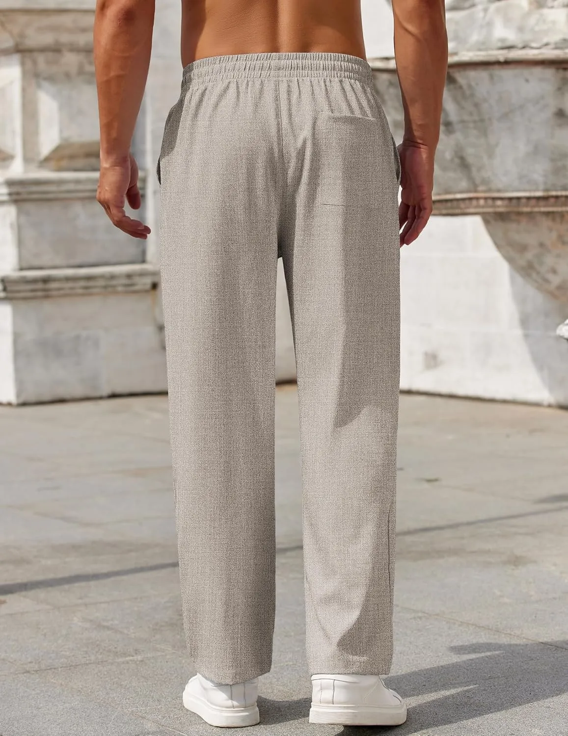 COOFANDY Mens Casual Pants Drawstring Elastic Waist Pants Linen Summer Beach Pants